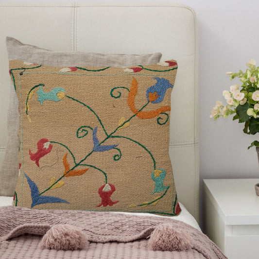 Embroidered Woolen Myrtle Cushion Cover